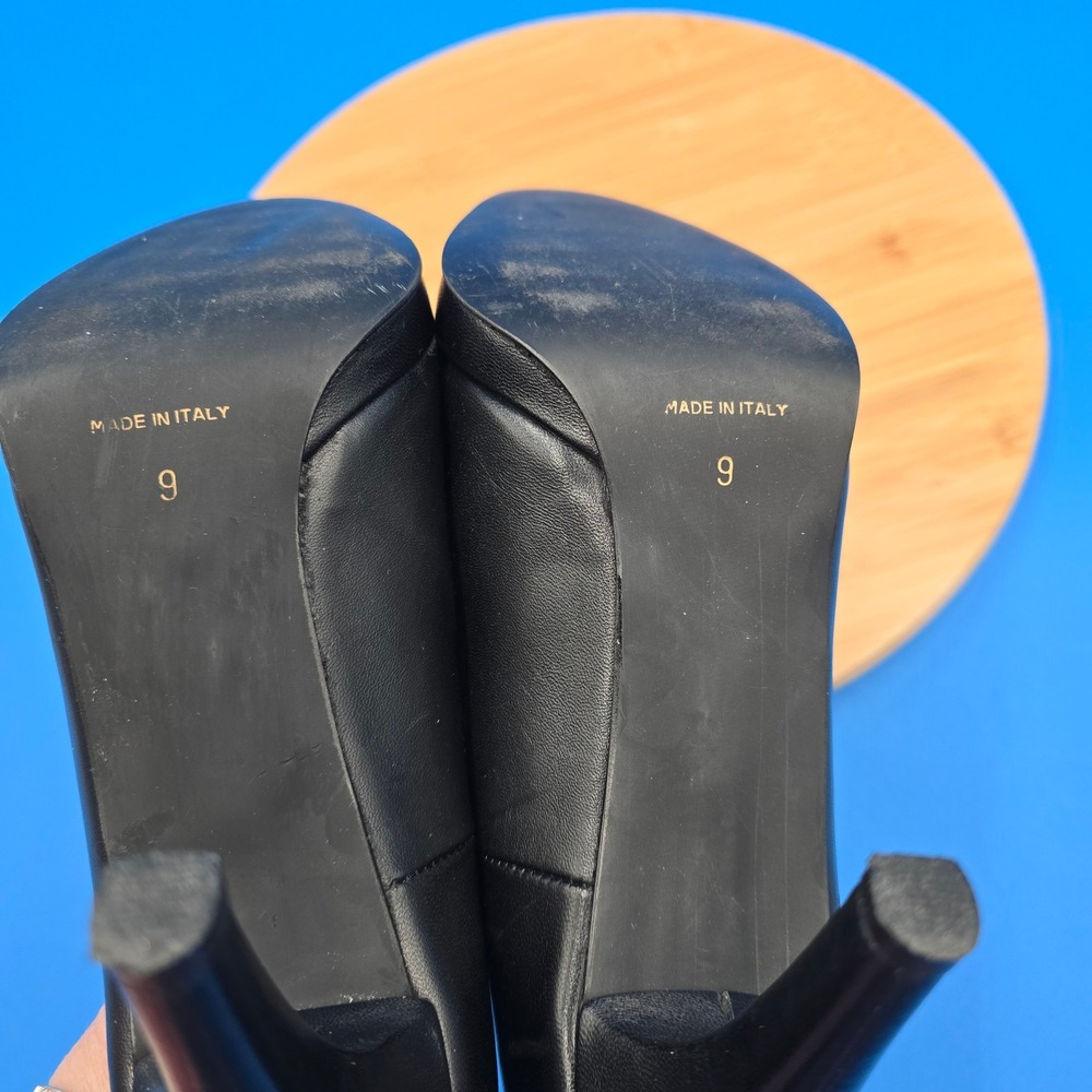Carisima Italy Black Leather Pom Pom‎ Platform Pumps Heels Size 9 Almond Toe 4" - Picture 7 of 10